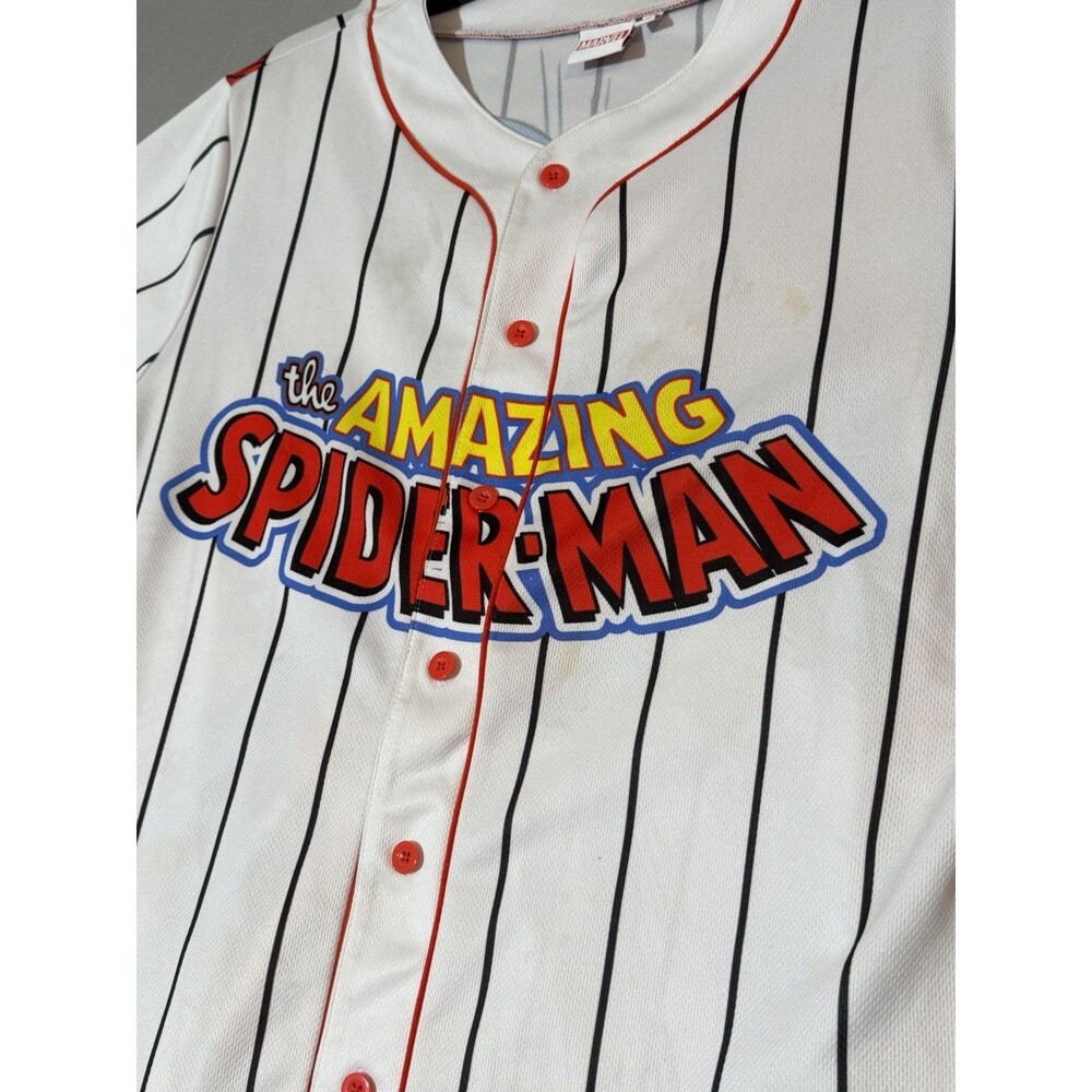 Marvel The Amazing Spider-Man White Pinned Striped Baseball Jersey Size Large - Picture 4 of 6